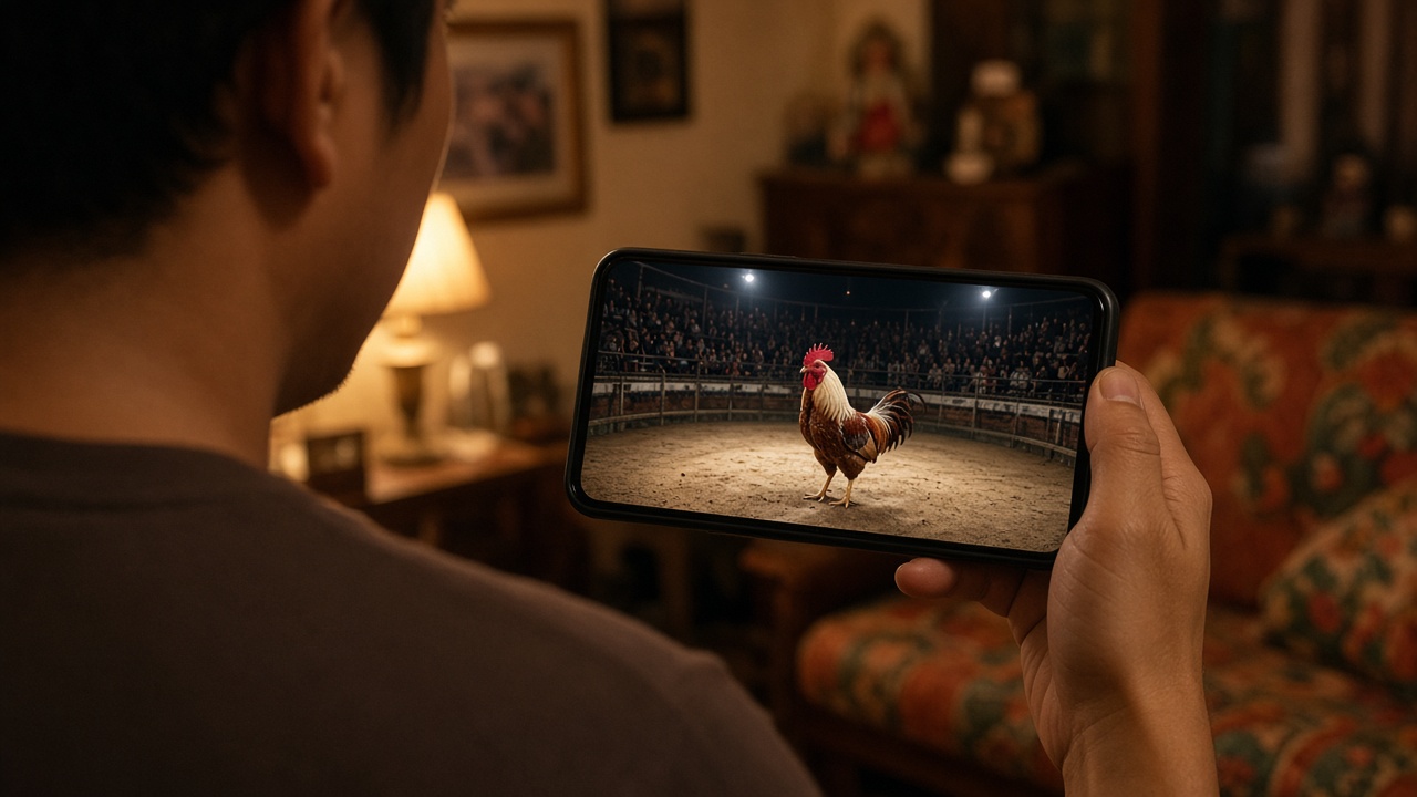 Fan watching Online Sabong live on a smartphone