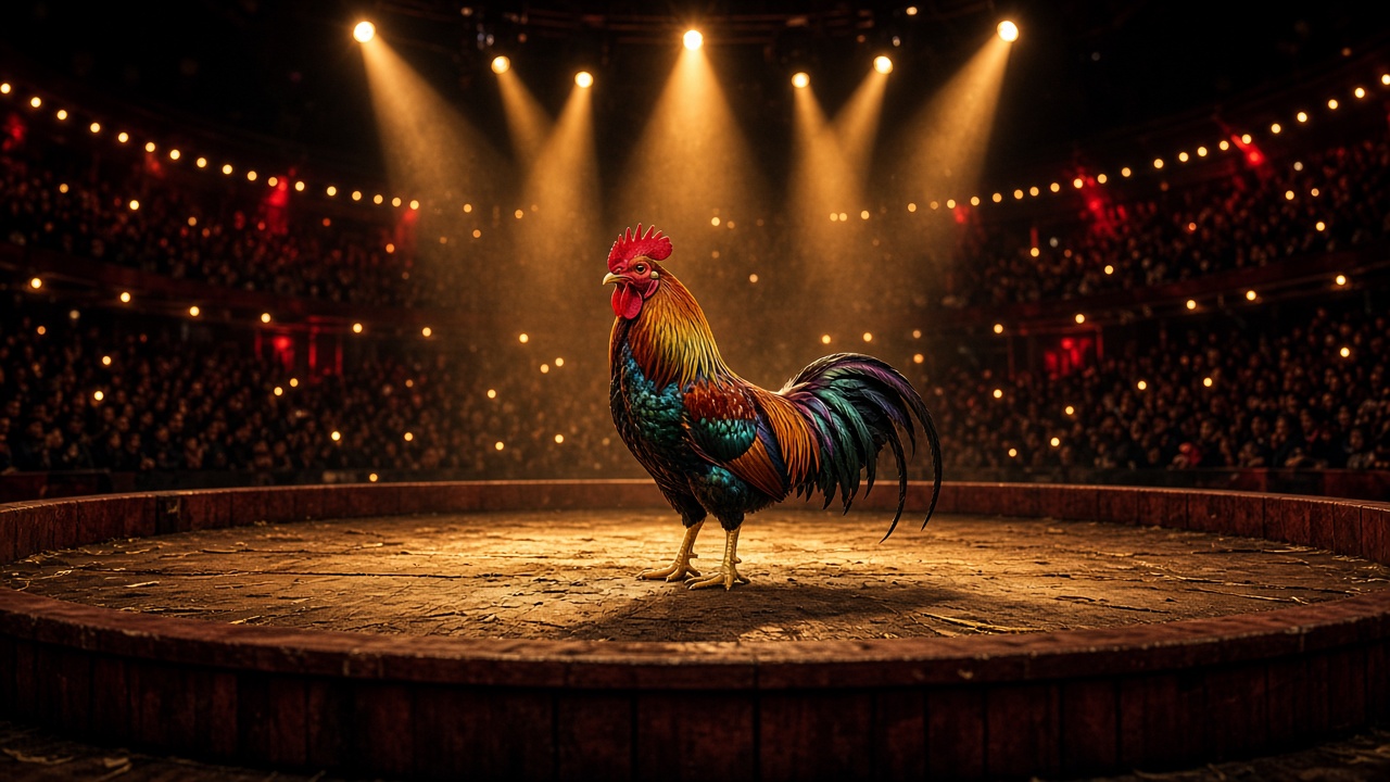 Champion gamecock in an Online Sabong arena while you study the fight card